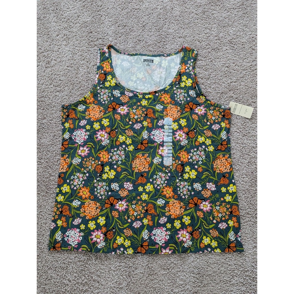 Duluth Women's Plus No-Yank Tank Plus Size 2X Midnight Green Monarchs NWT